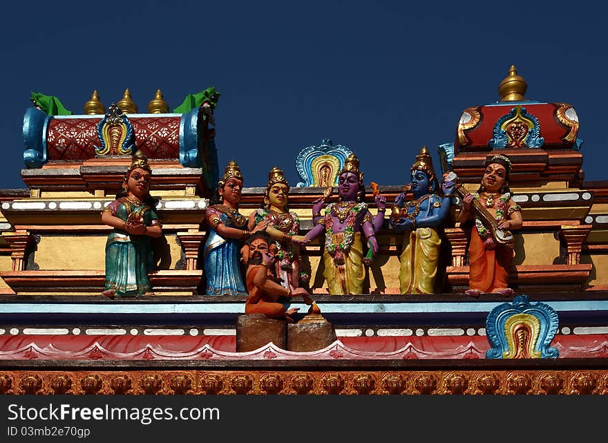 Traditional statues of gods and goddesses in the Hindu temple, south India, Kerala