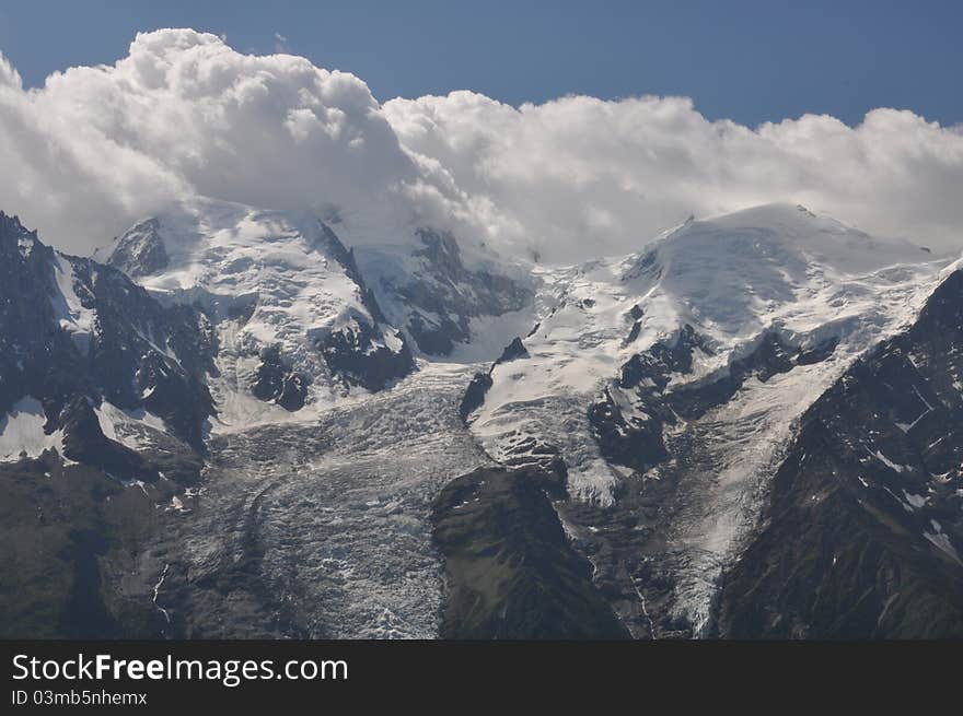 Mont Blanc massif in the clouds