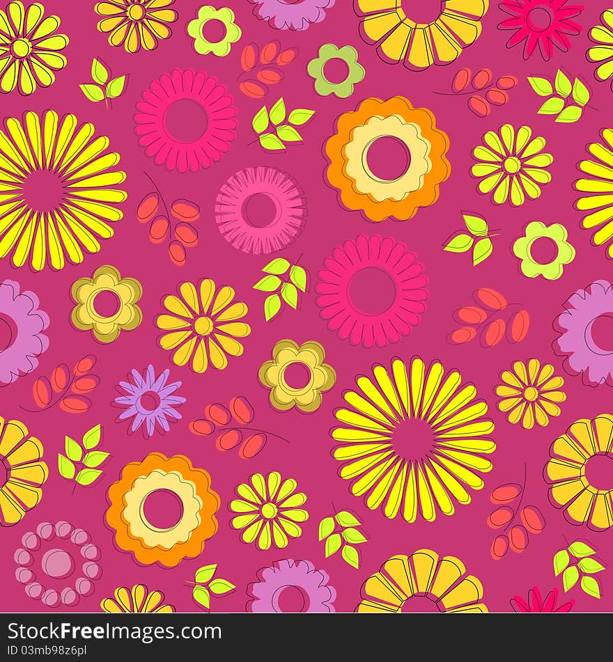 Retro pattern with stylized colorful flowers. Retro pattern with stylized colorful flowers