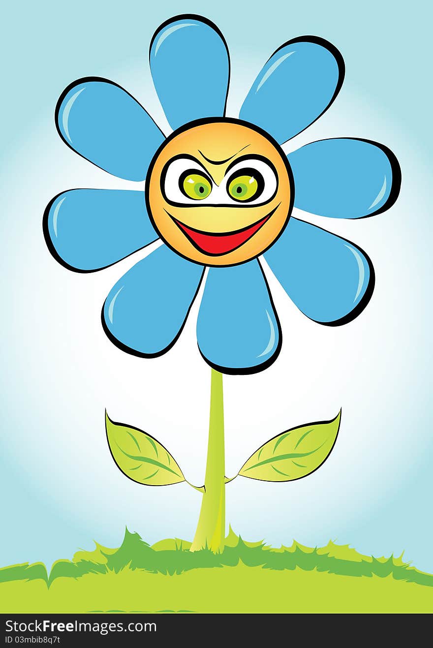 vector funny flower on blue background