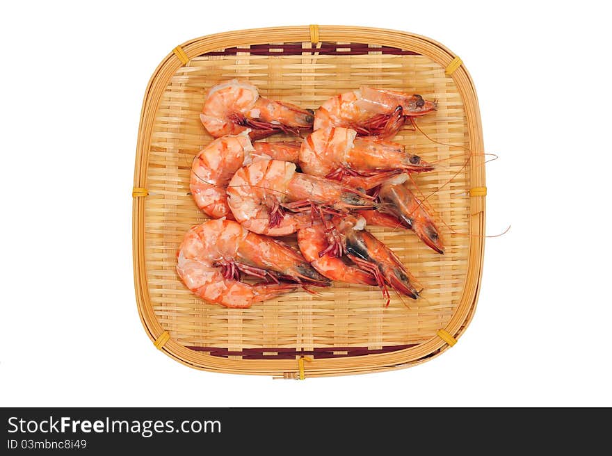 Cooked Prawns On A Bamboo Zaru