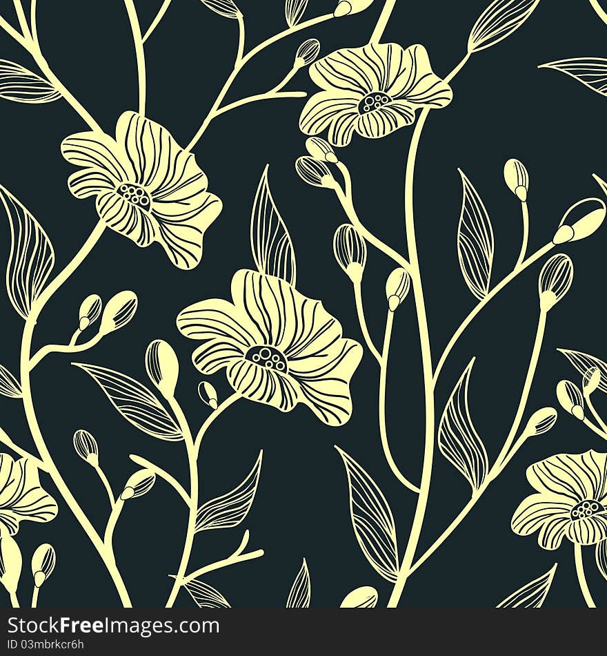 Abstract seamless dark pattern with light flowers. Abstract seamless dark pattern with light flowers