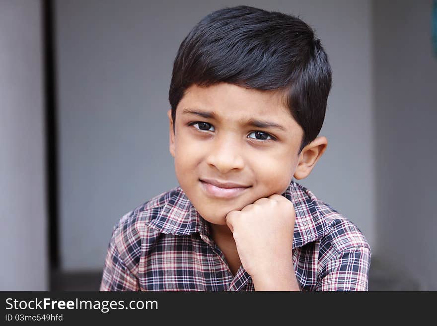 Indian Cute Little Boy Posing to Camera