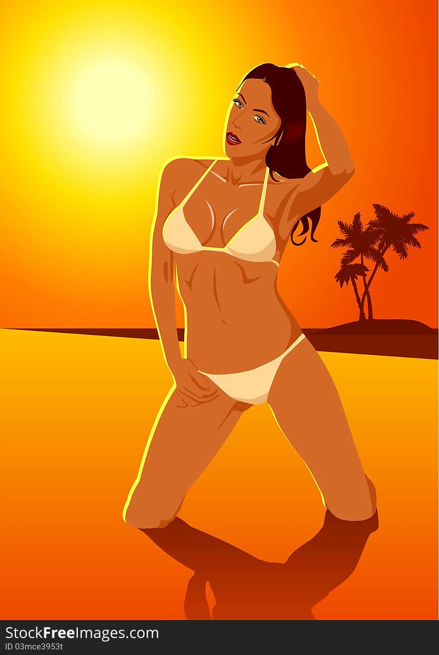 Illustration of a woman in bikini. Illustration of a woman in bikini