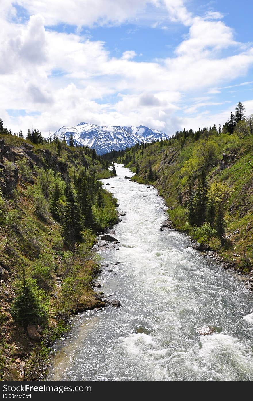 Beautiful view from the Yukon Suspension Bridge in Canada.