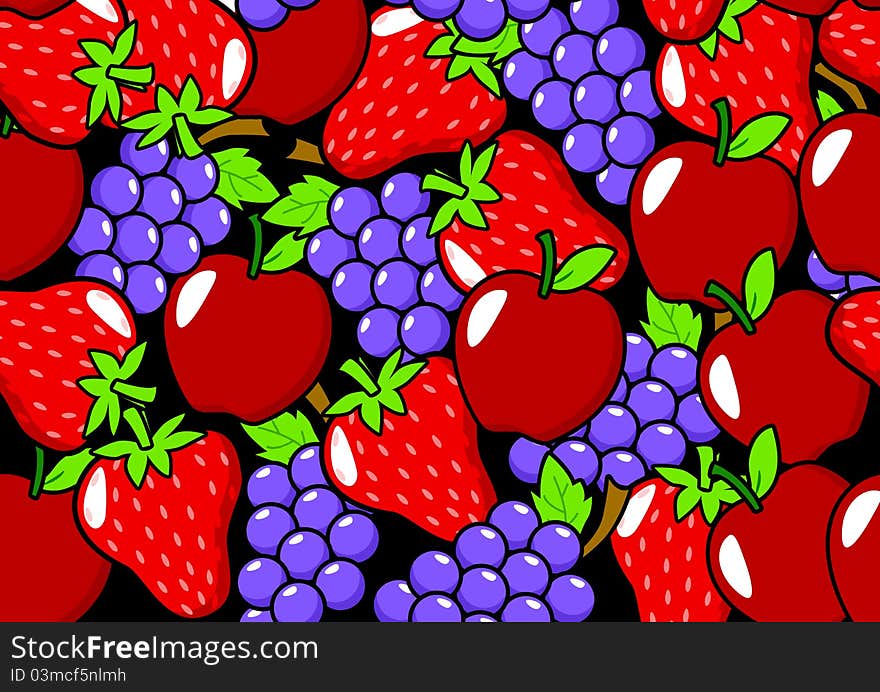 Seamless pattern of fruits on black background. Seamless pattern of fruits on black background