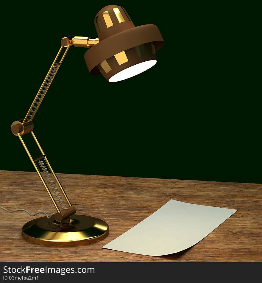 Gold lamp desk on a black background