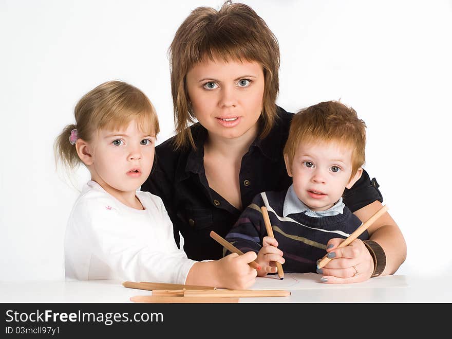 Portrait of a cute mom with her children. Portrait of a cute mom with her children