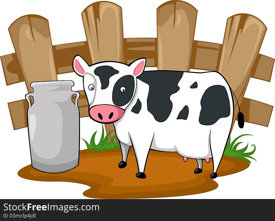 Illustration of cartoon cow On a wooden fence Background vector file. Illustration of cartoon cow On a wooden fence Background vector file