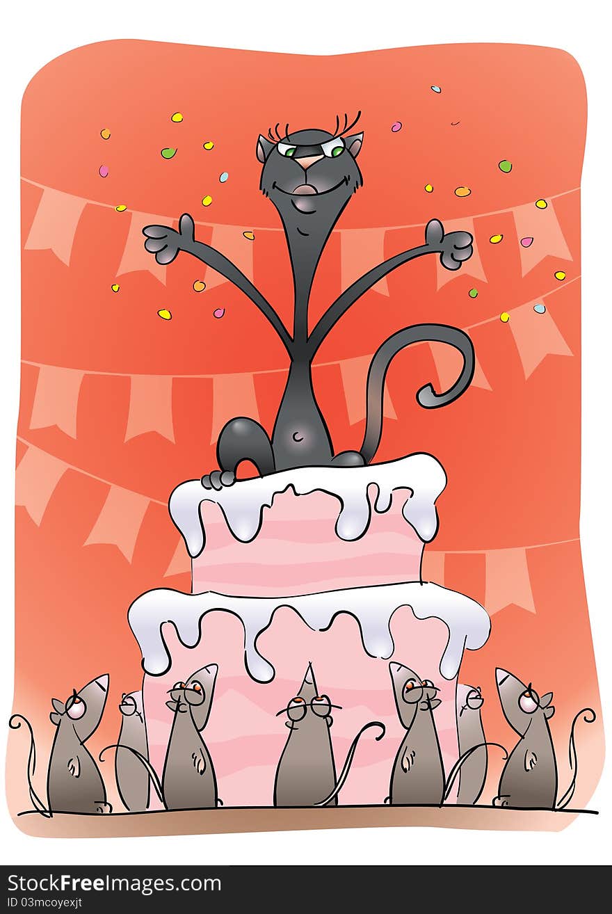 Black cat on a cake