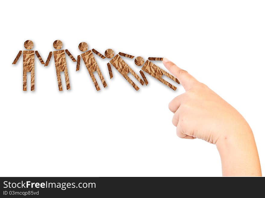 Hand pressing people symbol on the white background. Hand pressing people symbol on the white background.