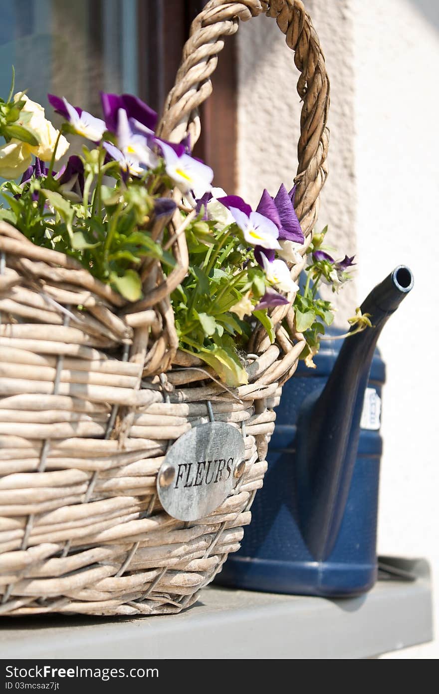 Watering can and flower basket. Watering can and flower basket