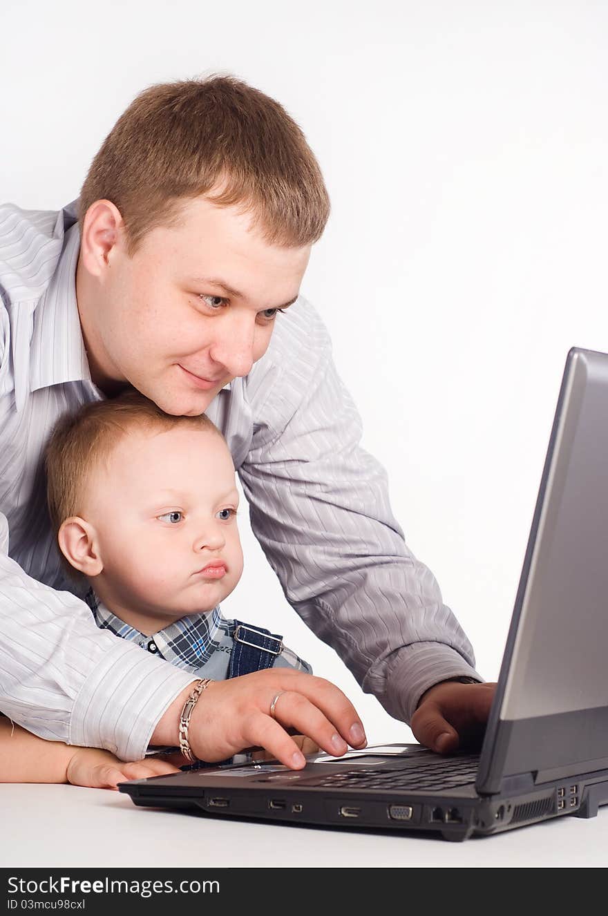 Dad With Son And Laptop