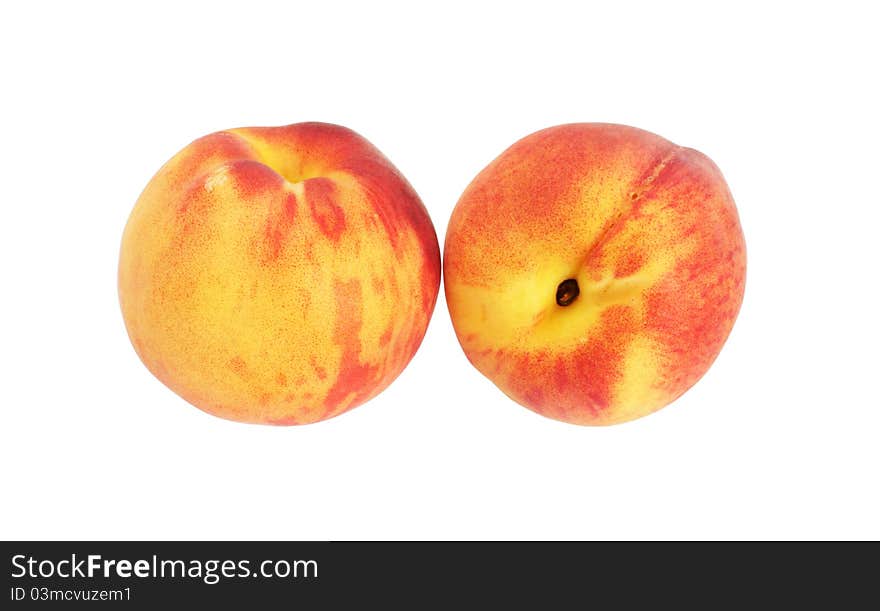 Fresh delicious ripe peaches isolated on white background