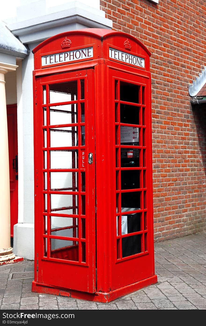 Traditional red telephone box in London