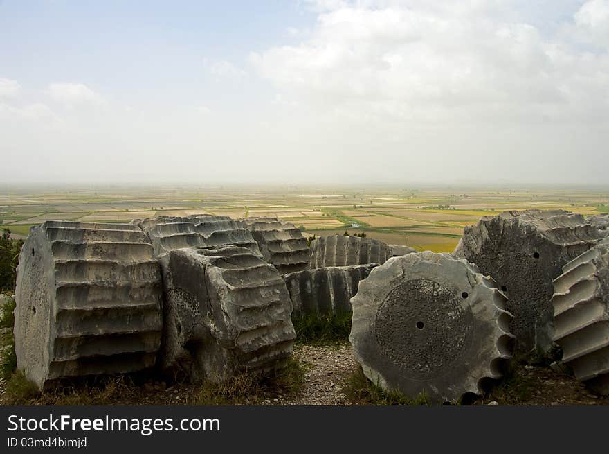 Ruins of a temple, just  piences of the columns remain. Ruins of a temple, just  piences of the columns remain