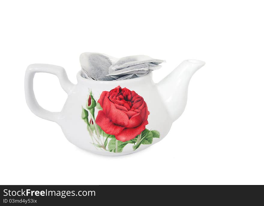 Porcelain teapot on white background. Porcelain teapot on white background