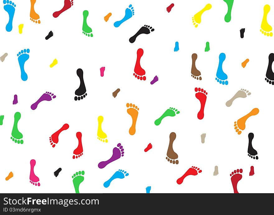 Color prints of feet on a white background. Color prints of feet on a white background