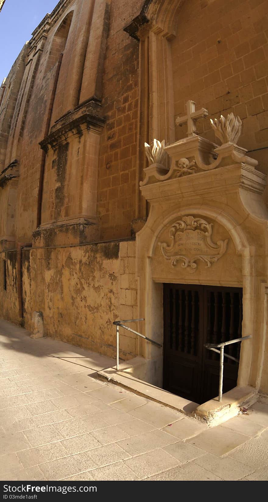 Entrance to family crypt on Triq San Pietru, Mdina, Malta. Entrance to family crypt on Triq San Pietru, Mdina, Malta