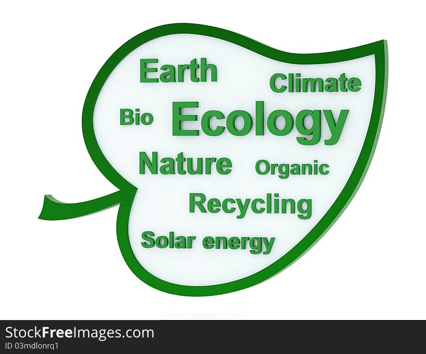 Speech bubble or tag cloud with ecological words on white