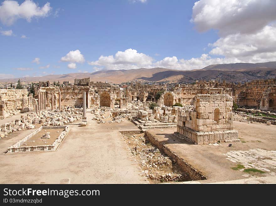 Jupiter temple, Roman ruins of Baalbek Acropolis, Bekaa Valley, Lebanon.