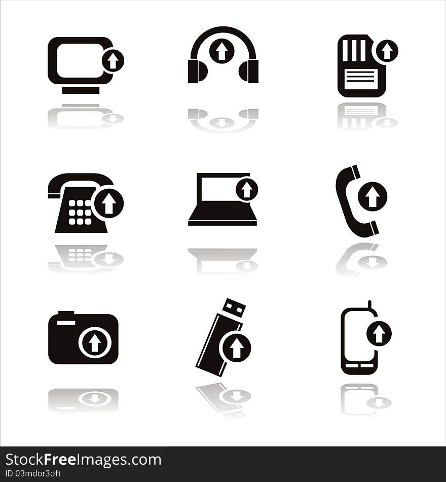 Set of 9 black technology with arrows icons