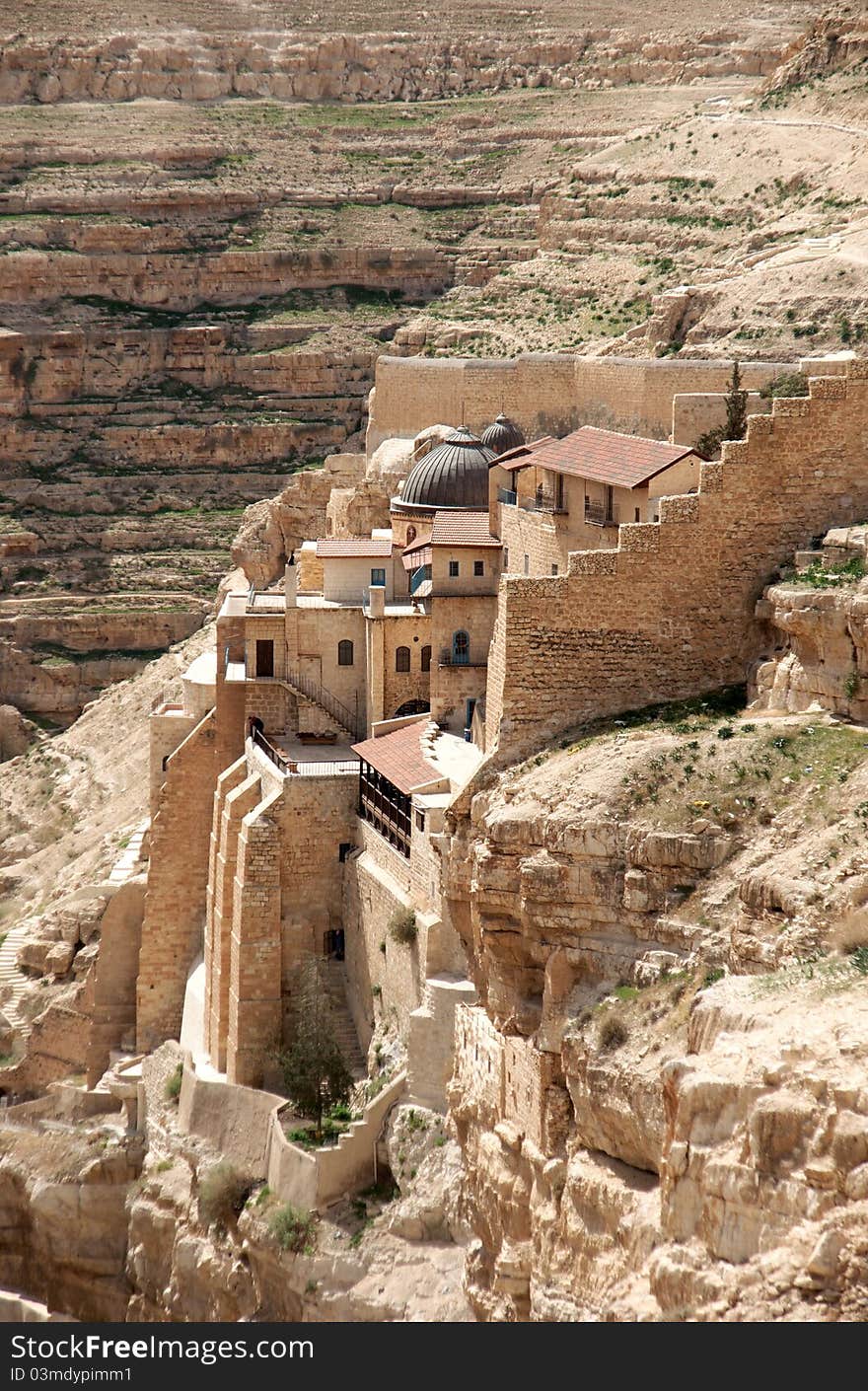 Travel at spring in judean desert for hermits caves and monk monastery