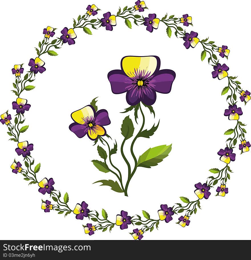 Decor with pansies in the blue colors.