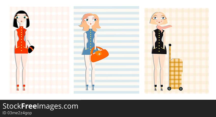 Illustration of young women with different bags