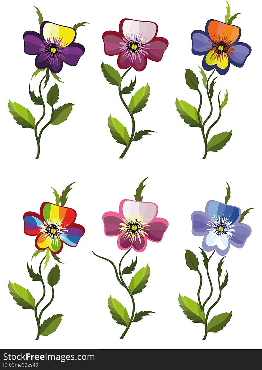 Cute set of the  pansies,cartoon,isolated. Cute set of the  pansies,cartoon,isolated.