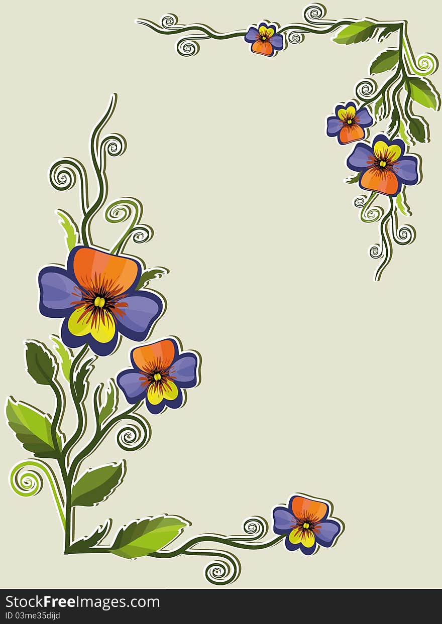 Cute background-frame with pansies,isolated.