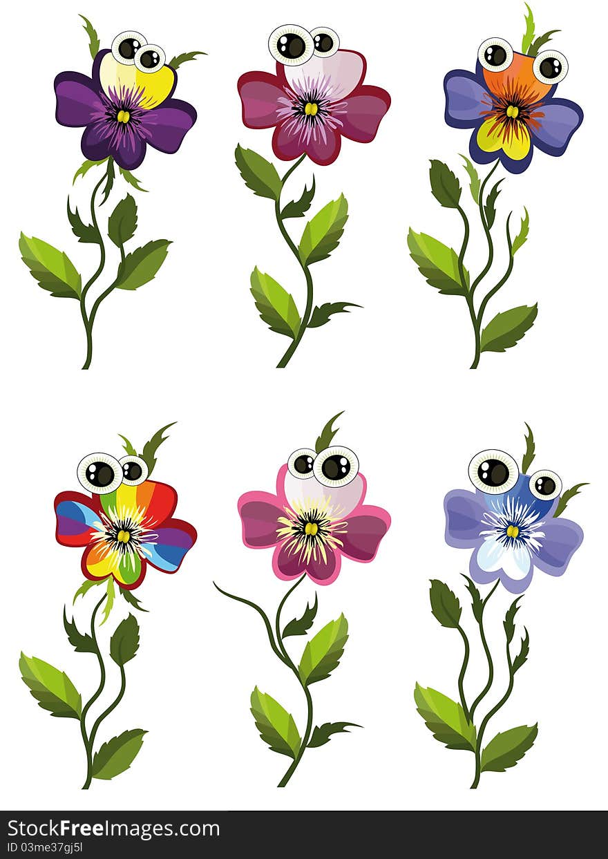 Cute cartoon pansies ,set,isolated.