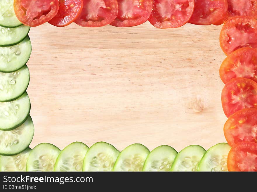 Vegetable frame made of cucumber and tomato