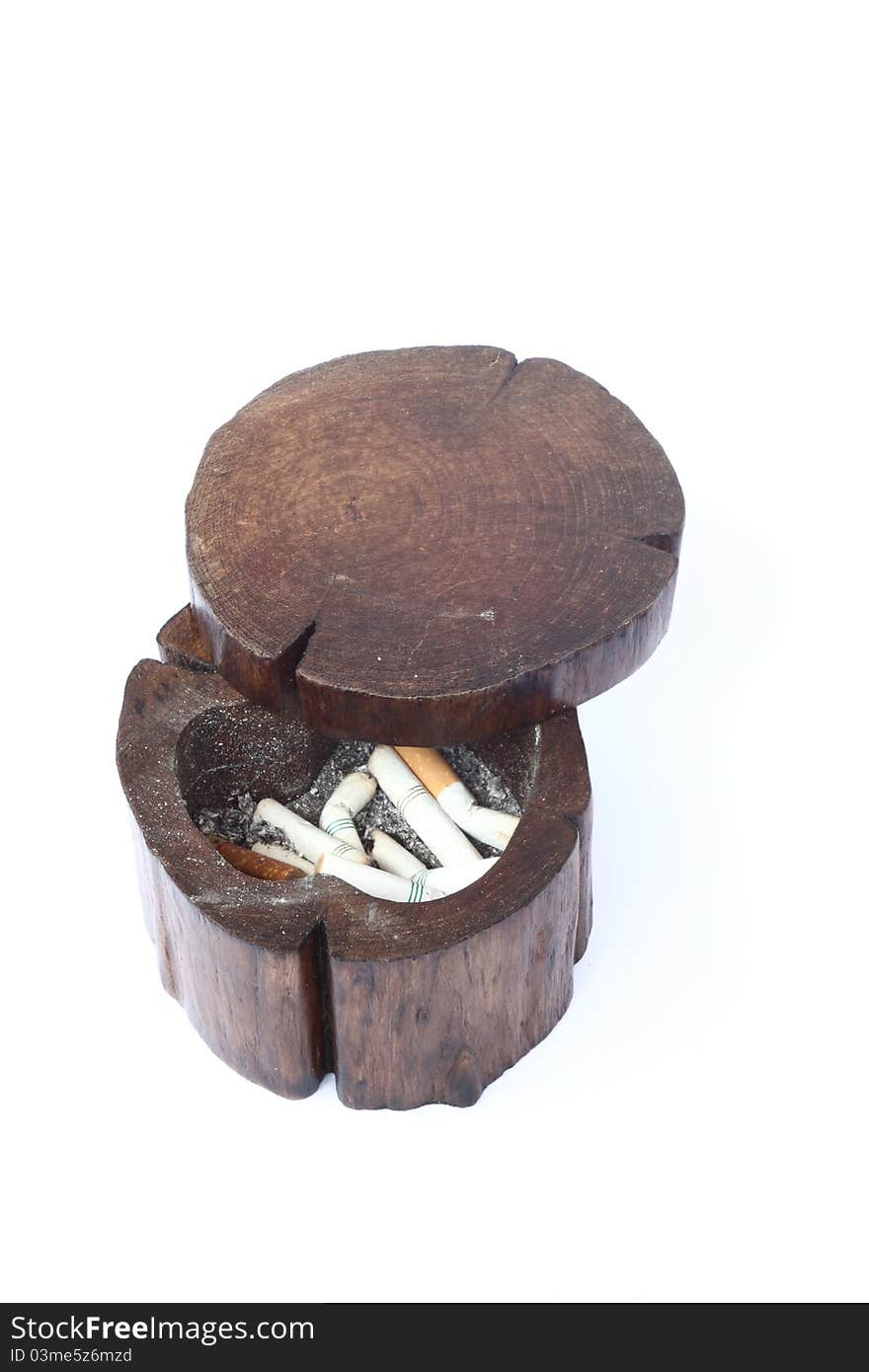 Wood ashtray on white background