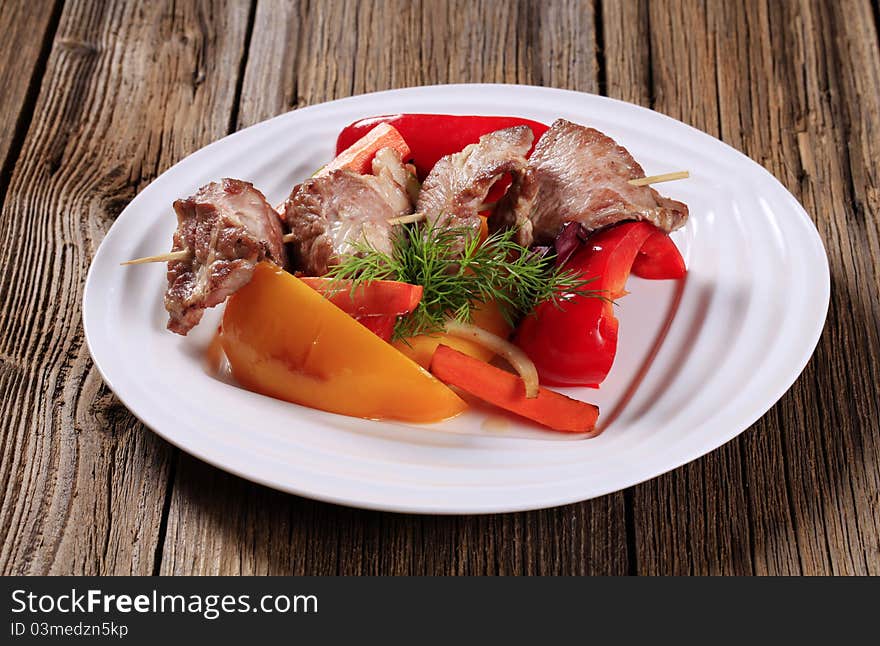 Venison skewer and vegetables