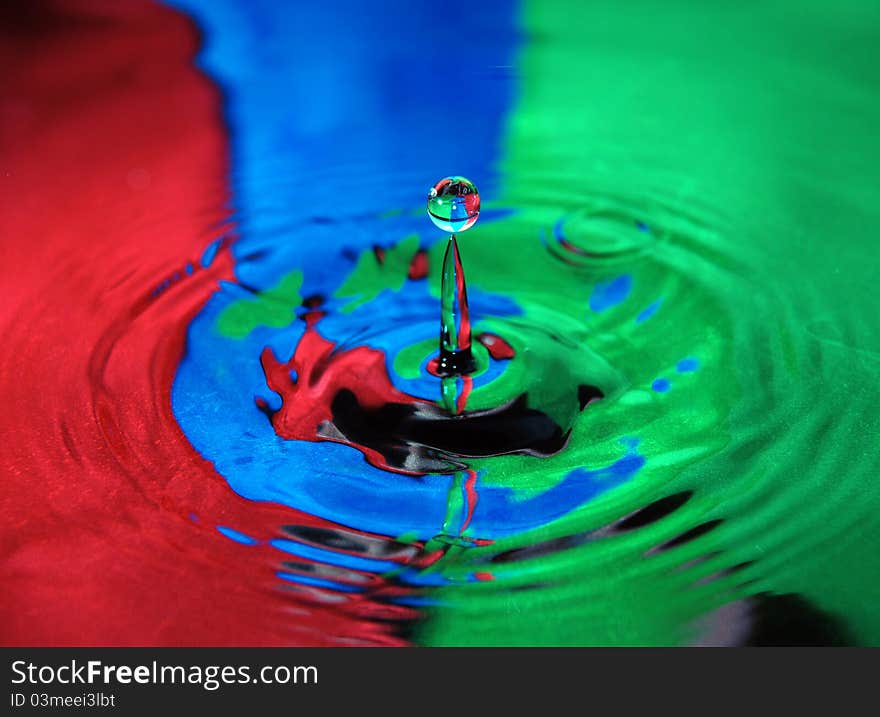 Close up of colored water droplet