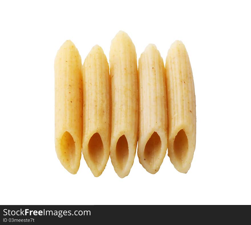 Whole wheat pasta tubes - cut out on white