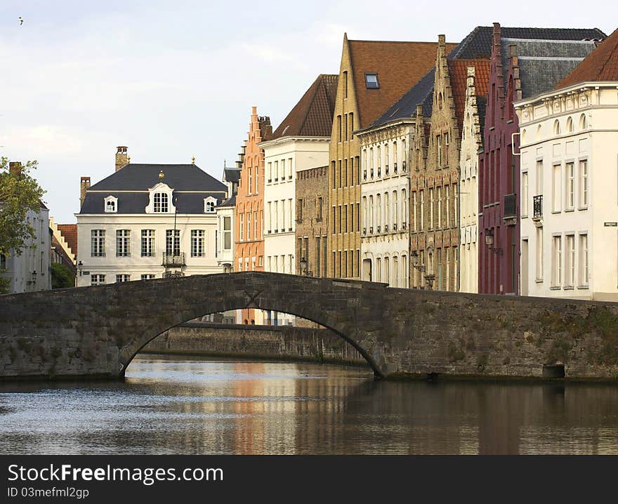 Typical houses and canal of Bruges