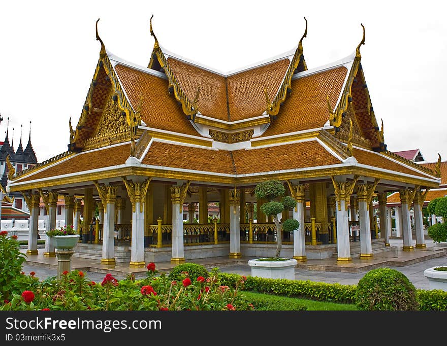 Traditional Thai pavilion at Wat Ratchanadda, Loha Prasat,Bangkok