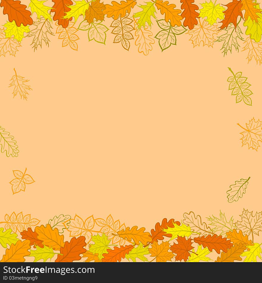 Vector, background with autumn leaves of plants and contours. Vector, background with autumn leaves of plants and contours