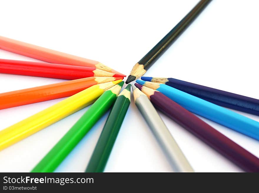 Colorful pencils isolated on white background.