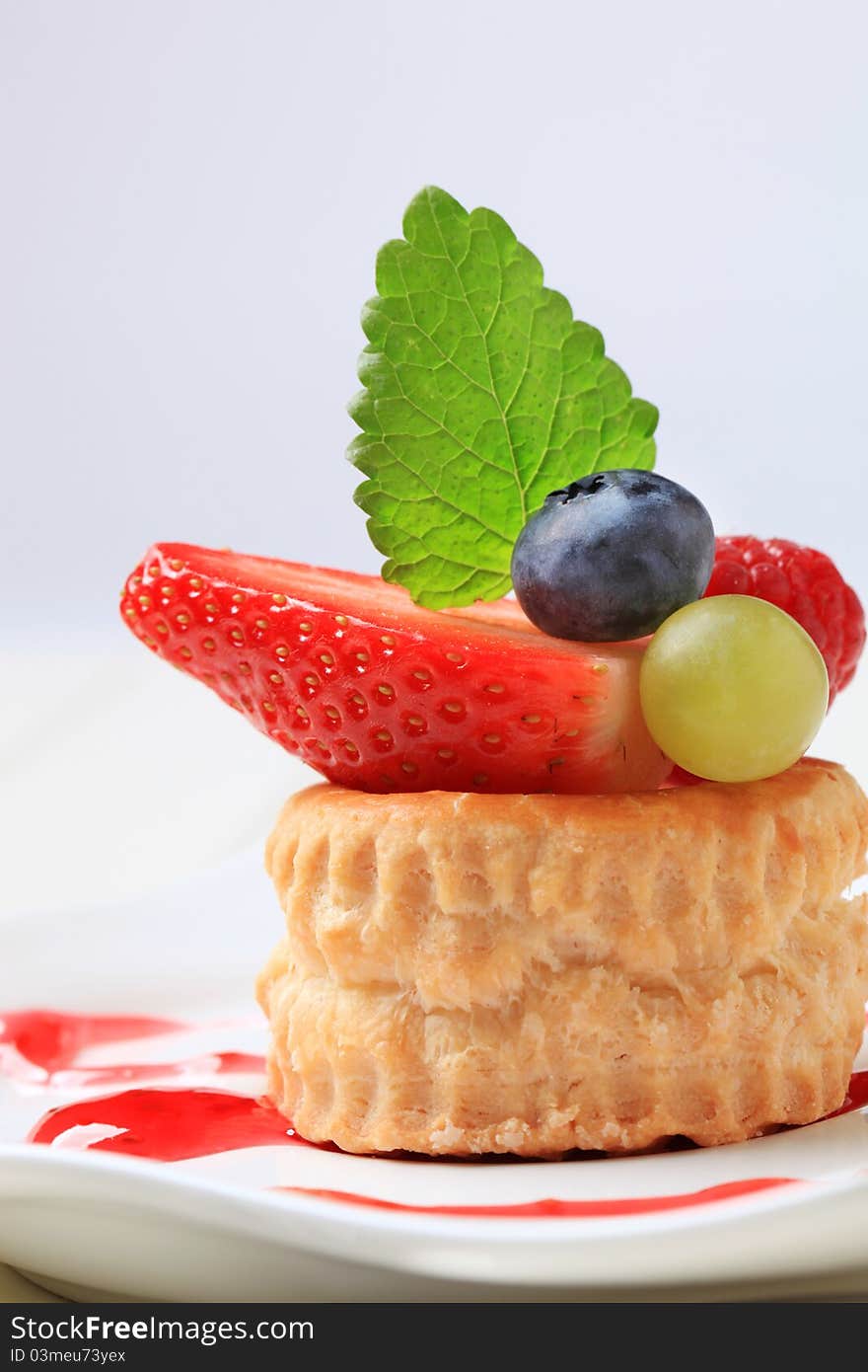 Puff pastry shell filled with fresh fruit. Puff pastry shell filled with fresh fruit