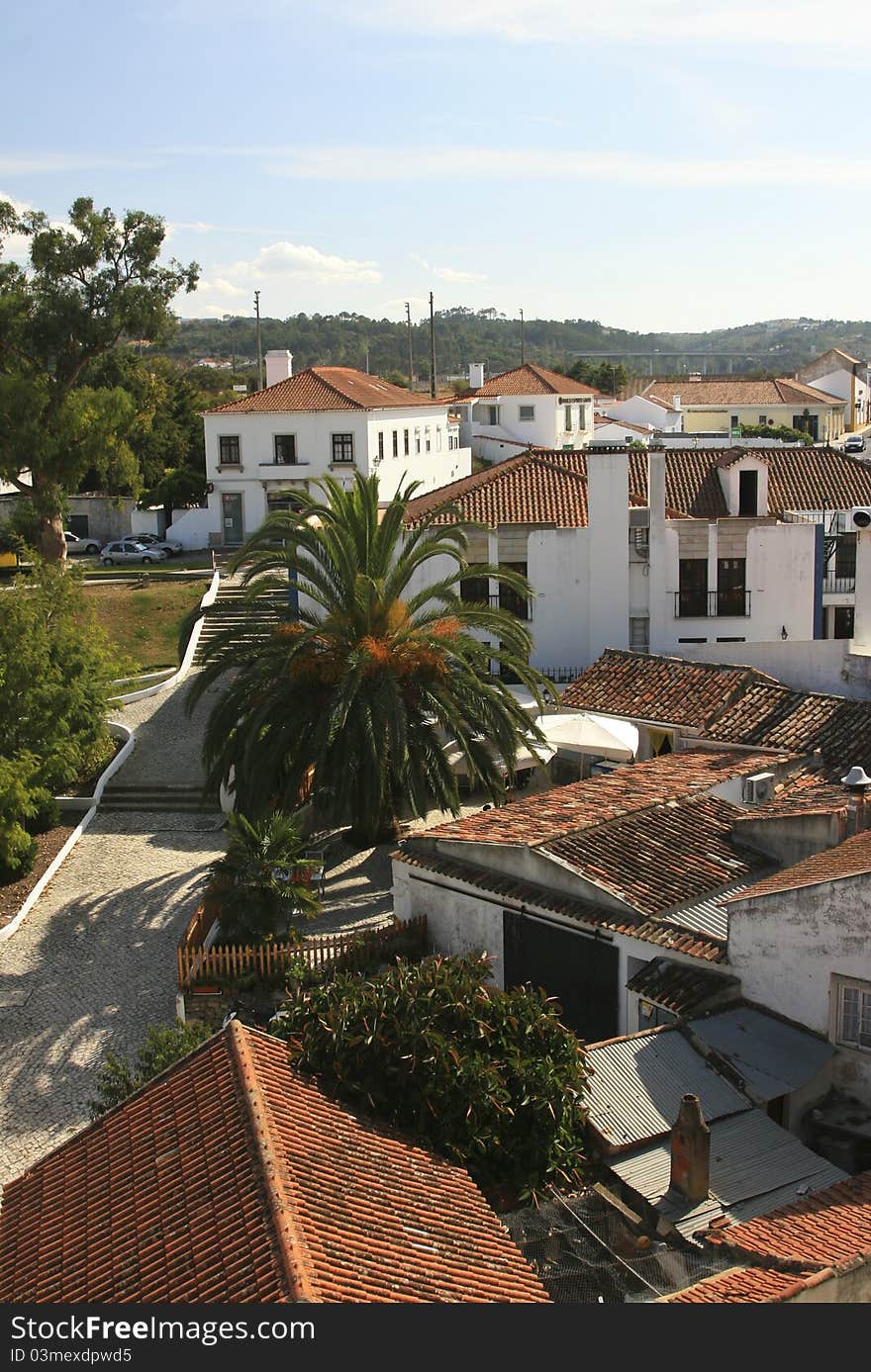 Red Roofs of Small Historical European town Obidos, Portugal