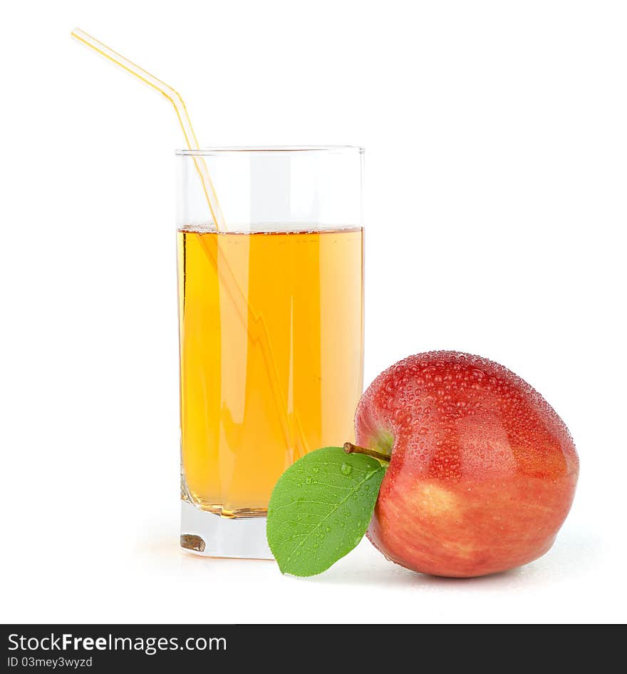 Red apple with juice isolated on white