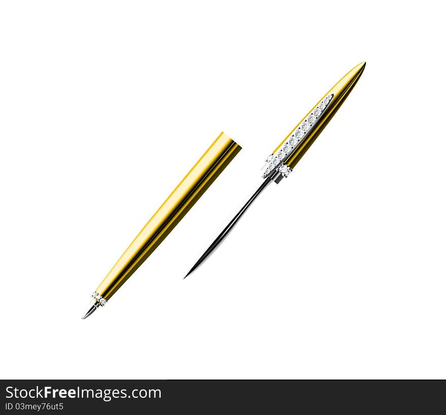 Gold Pen isolated on white background