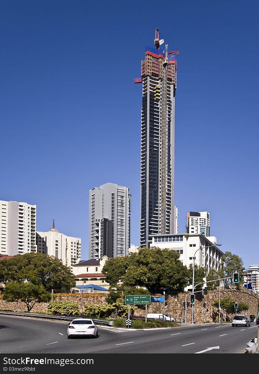 The tallest building in Brisbane being constructed near the Anglican St John Cathedral. The tallest building in Brisbane being constructed near the Anglican St John Cathedral