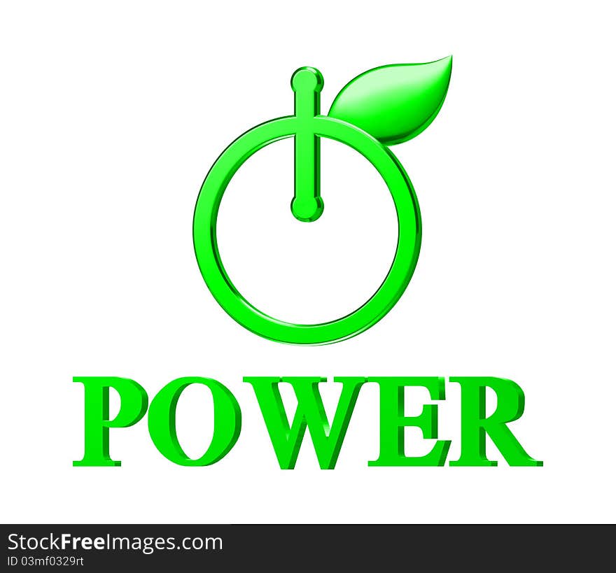 Green power button isolated on white background