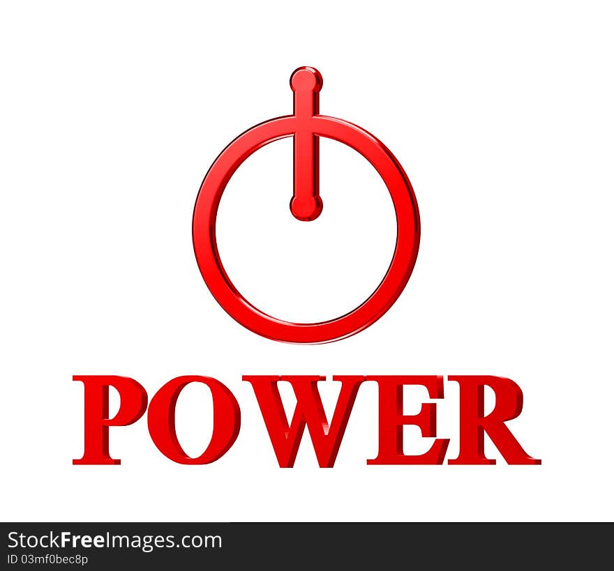 Red power button isolated on white background