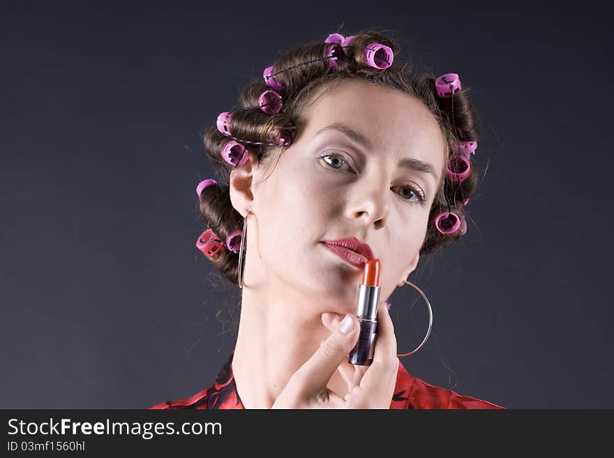 Beautiful Young Woman With Bigoudi On The Hair