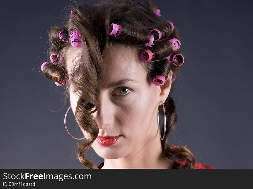 Beautiful Young Woman With Bigoudi On The Hair